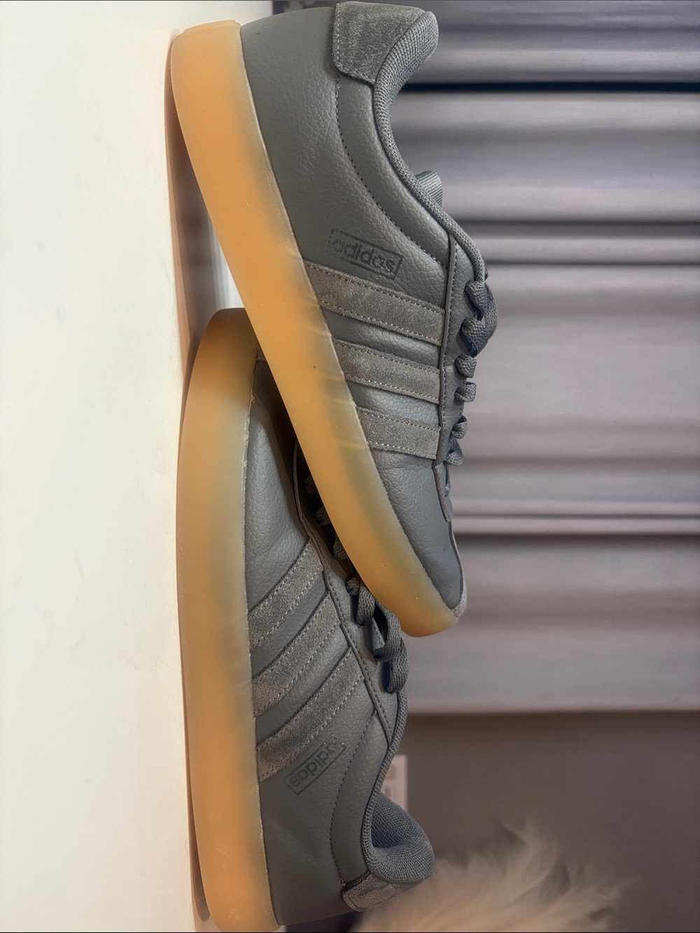 adidas Men’s Grey Leather Sneakers with Gum Outsole